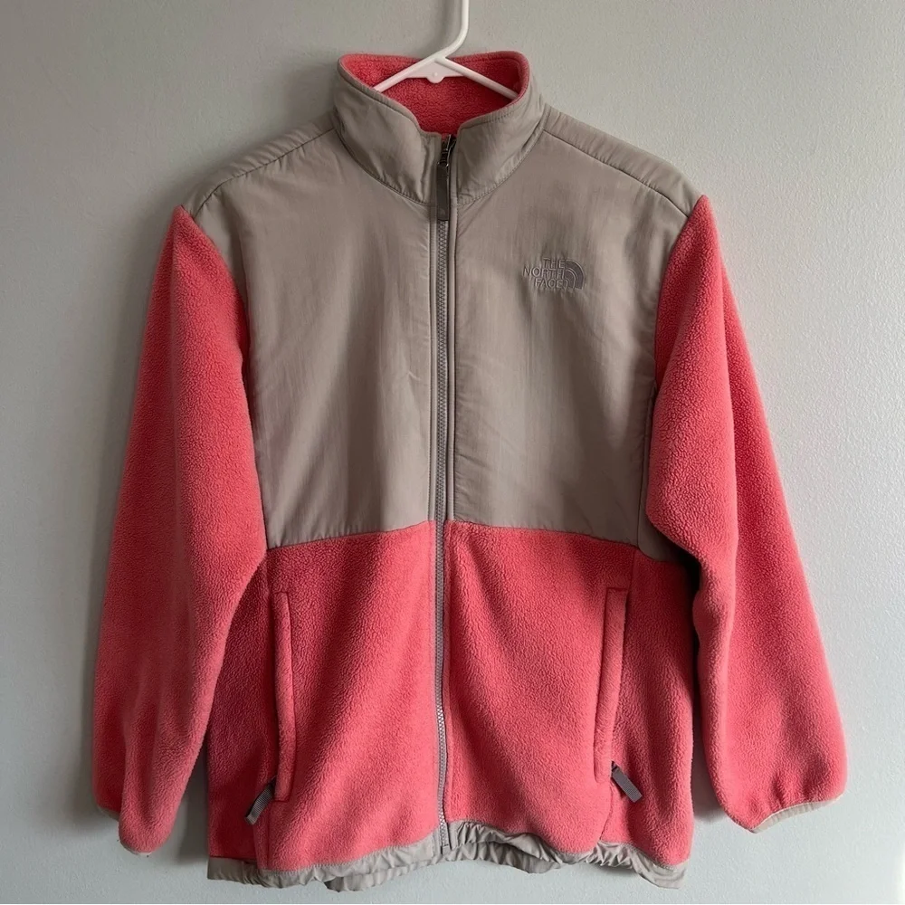 The North Face Zip Front Fleece Jacket Tea Rose Pink/Coral & Gray Girls' Size XL